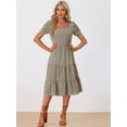 thumbnail image 3 of Unique Bargains Women's Floral Square Neck Puff Short Sleeves Tiered Ruffled Hem Dress XS Green Purple, 3 of 6