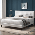 thumbnail image 5 of Homfa Queen Size Bed, Button PU Leather Upholstered Platform Bed Frame with Adjustable Headboard, White, 5 of 9