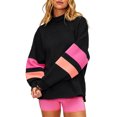 thumbnail image 2 of Oversized Color Block Sweatshirts for Womens Mock Neck Pullover Tops Long Sleeve Side Slits Drop Shoulder Shirt with Pockets Black S, 2 of 9