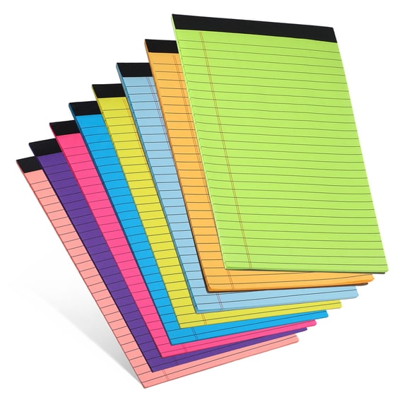 sixwipe Colored Legal Pads, 8 Pack Writing Pads 8.5 x 11 inch, Micro Perforated Notebooks with Sturdy Back, Wide Ruled, 30 Sheets Per Writing Pad for Office, Professional