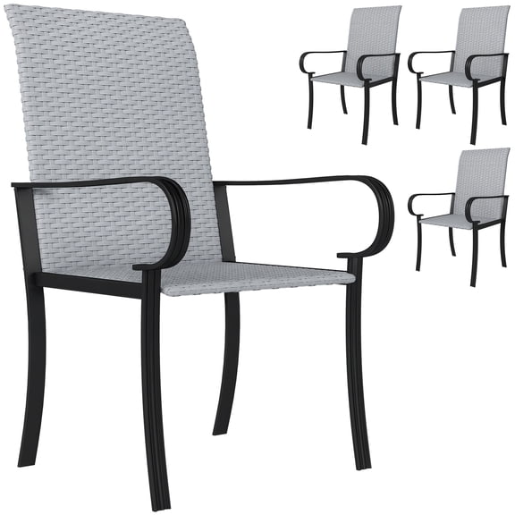 Set of 4 Outdoor Wicker Dining Chairs with Armrests, All-Weather Rattan Patio Seating for Garden and Deck, Gray