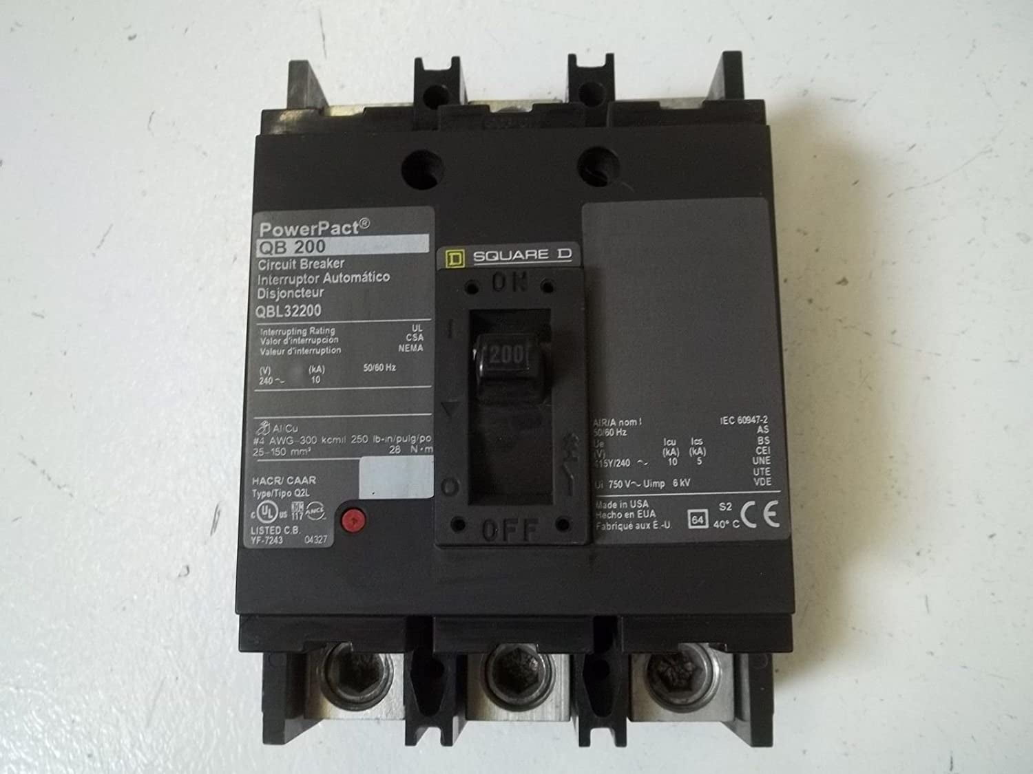 QBL32200 200 Amp 240 Volt Molded Case Circuit Breaker Square D by