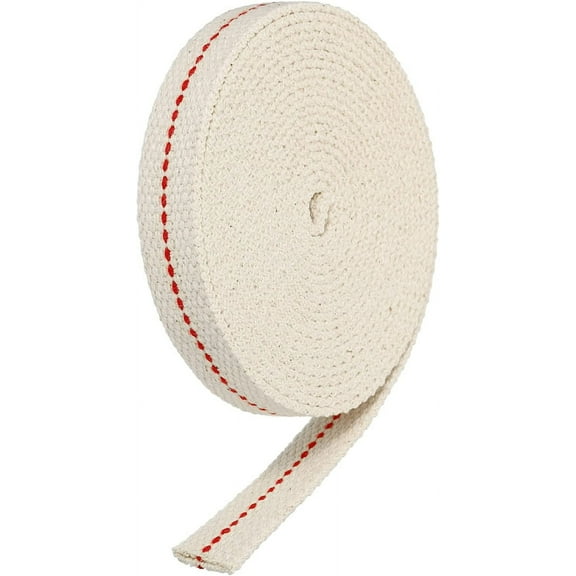 Oil Lamp Wick 5/8 Inch Flat Wide 10 Foot Cotton Lanterns Wick with Red Stitch for Kerosene Burner Lighting