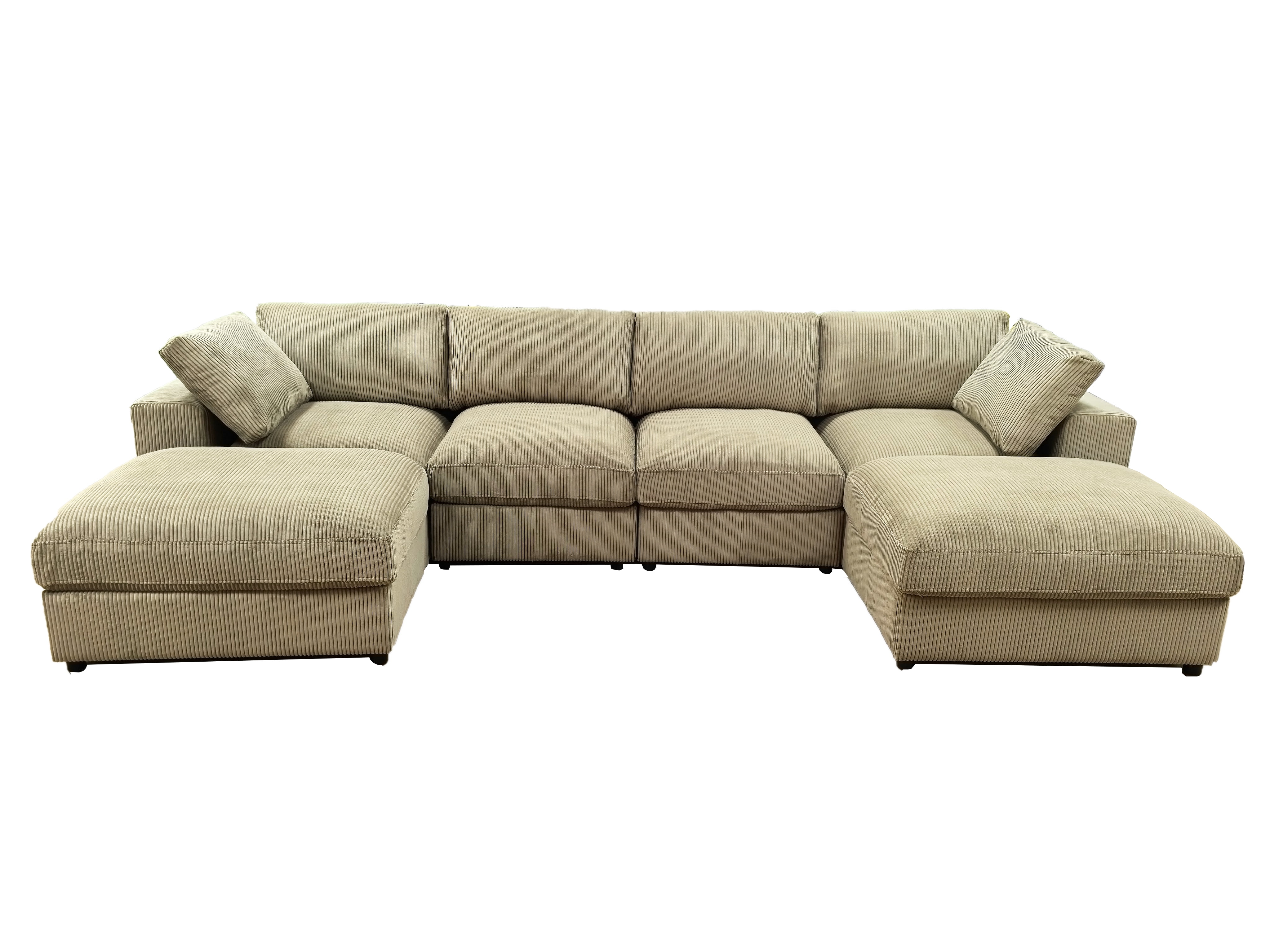 Howcool Cloud Couch Modular Sectional Sofa 6 Seat 132" L Shaped Reversible Convertible Couch, Corduroy Thick Cushion with Movable Ottomans, Washable Removable Cover for Living Room,Camel