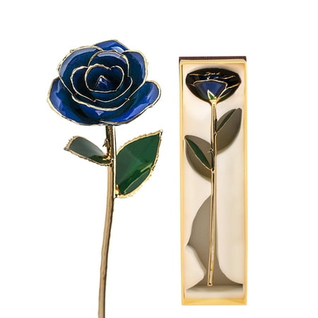WALFRONT Blue Gold Rose Love Forever Long Stem 24k Gold Dipped Rose, Best Gift for Valentine's