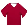 thumbnail image 4 of MRULIC chiffon blouses for women Chiffon Women Half Sleeve Butterfly Sleeve Blouse Solid V-Neck Casual Tops Women's Chiffon Shirt Red + 3XL, 4 of 9