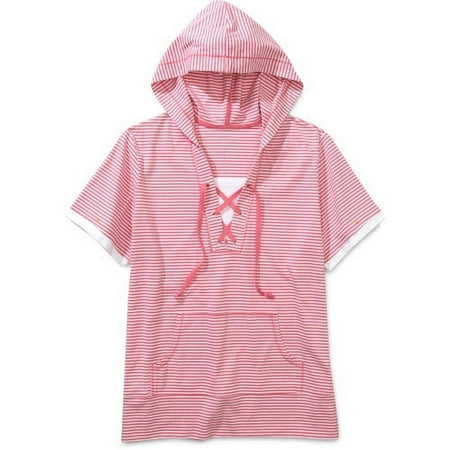 Just My Size - Women's Plus Hooded Short-Sleeve Stripe Shirt