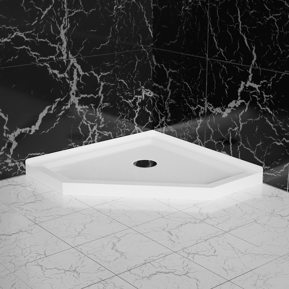 Resenkos36 in. D x 36 in. W x 3.5 in. H Corner Drain Neo-Angle Shower Base, Acrylic And ABS, White