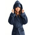 thumbnail image 4 of Womens Plush Fleece Bathrobe with Eye Mask Warm Fleece Hooded Robes Soft Long Spa Robe Fuzzy Sleepwear Pockets Dark Blue, L, 4 of 7