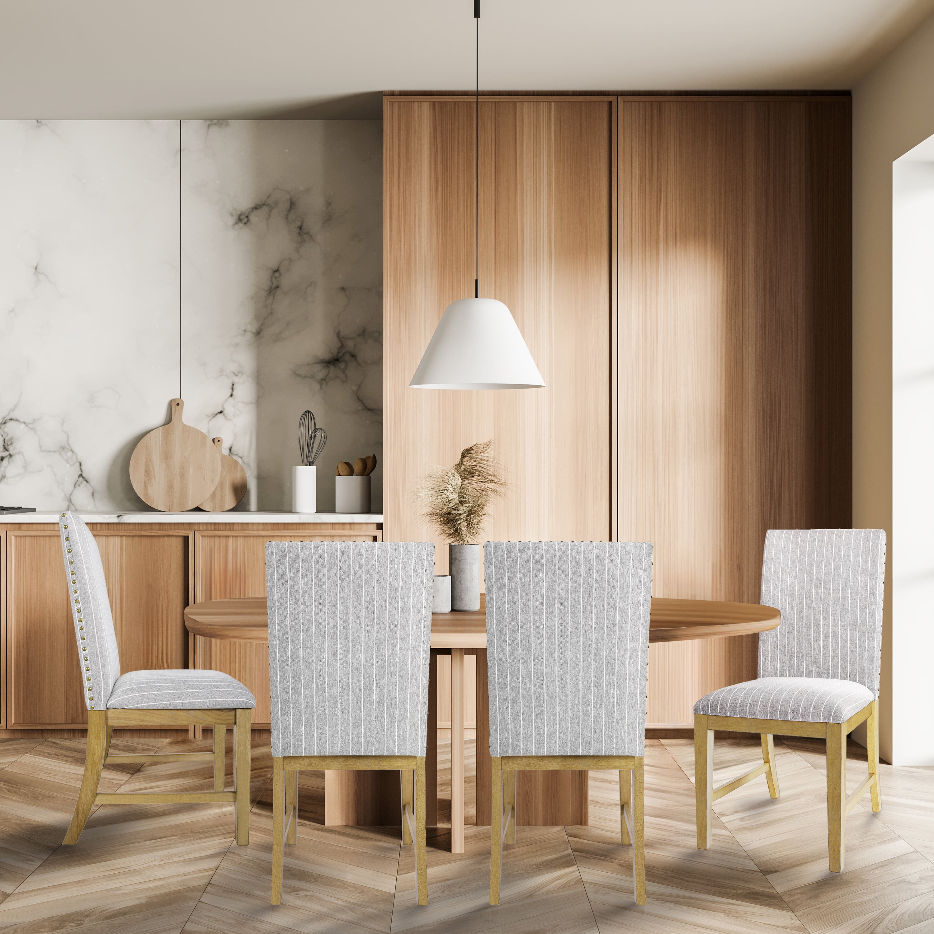 HomePop Upholstered Dining Chair, Set of 2, Light Gray Stripe