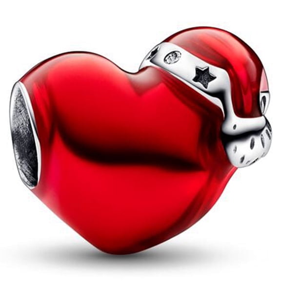 925 Sterling Silver Christmas Hat Red Heart Charm Bead for Bracelet Charms Bangle Pendant Jewelry