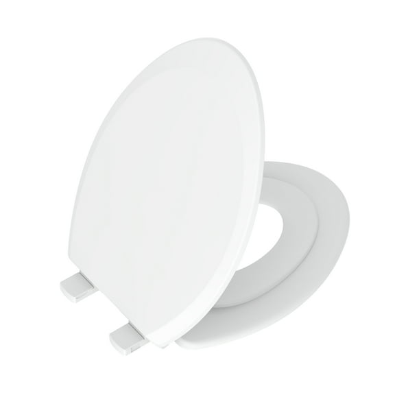Mainstays Elongated 2-in-1 Potty Training Child/Adult Toilet Seat with Soft Close, Easy Clean, Daisy White