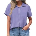 thumbnail image 2 of UVEASISHA Casual Button Down Shirts for Women Short Sleeve Dress Shirt Collared Summer Bussiness Work Blouse Purple XXL, 2 of 6
