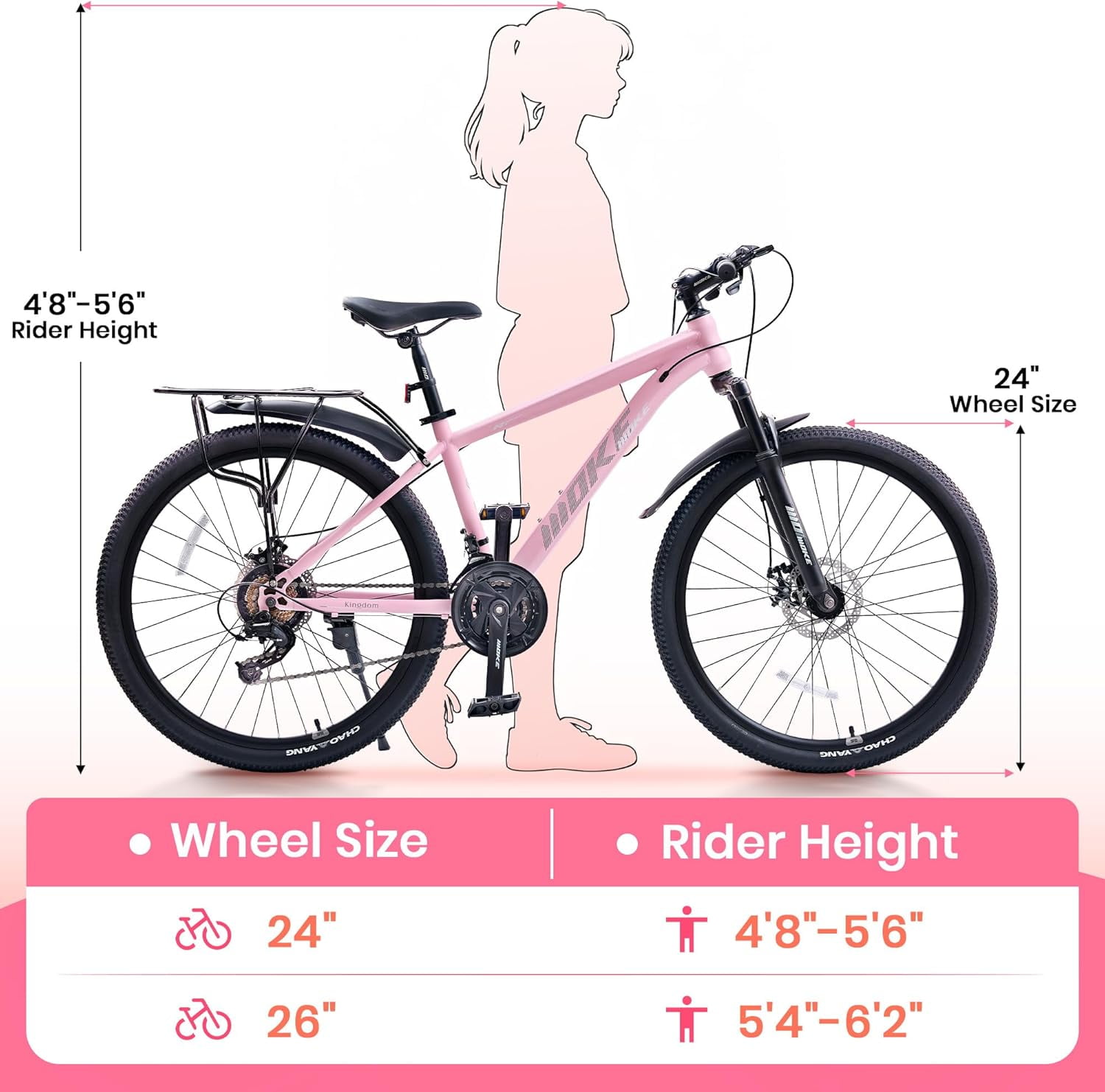 DEYGIA 24 inch Mountain Bike for Over 6 years with 21-Speed Drivetrain, Suspension Fork, Dual Disc Brakes, Rear Rack, Internal Cable
