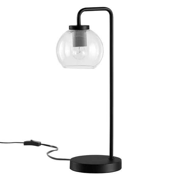 Table Desk Lamp, Black, Glass, Metal, Modern Contemporary Mid-Century Farmhouse, Mid Century Living Kitchen Cafe Bistro Restaurant Hospitality