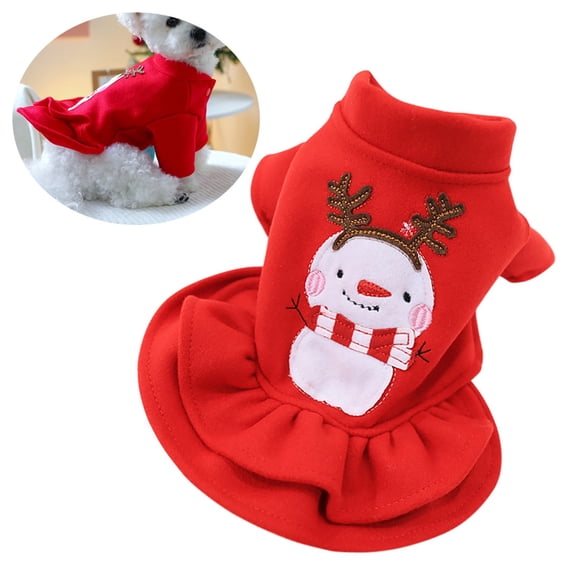 Small Dog Dress Dog Christmas Outfit Snowman Pattern Red Fleece Dog Sweater Pet Holiday Apparel for Small Breed Dogs, 1 Pack