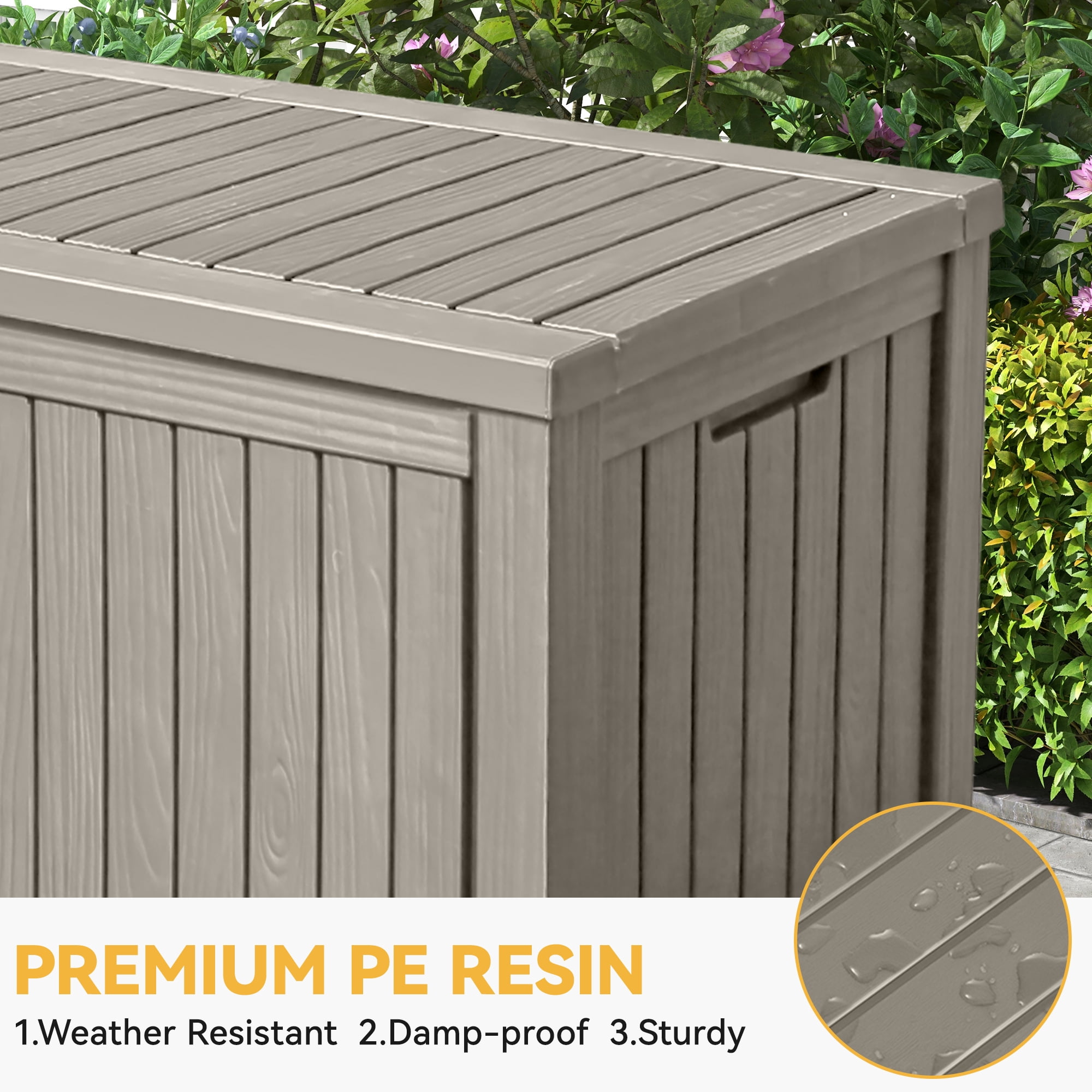 Uforic 150 Gallon Resin Deck Box,Outdoor Garden Storage Box with Built-in Divider, Waterproof and Lockable,Brown