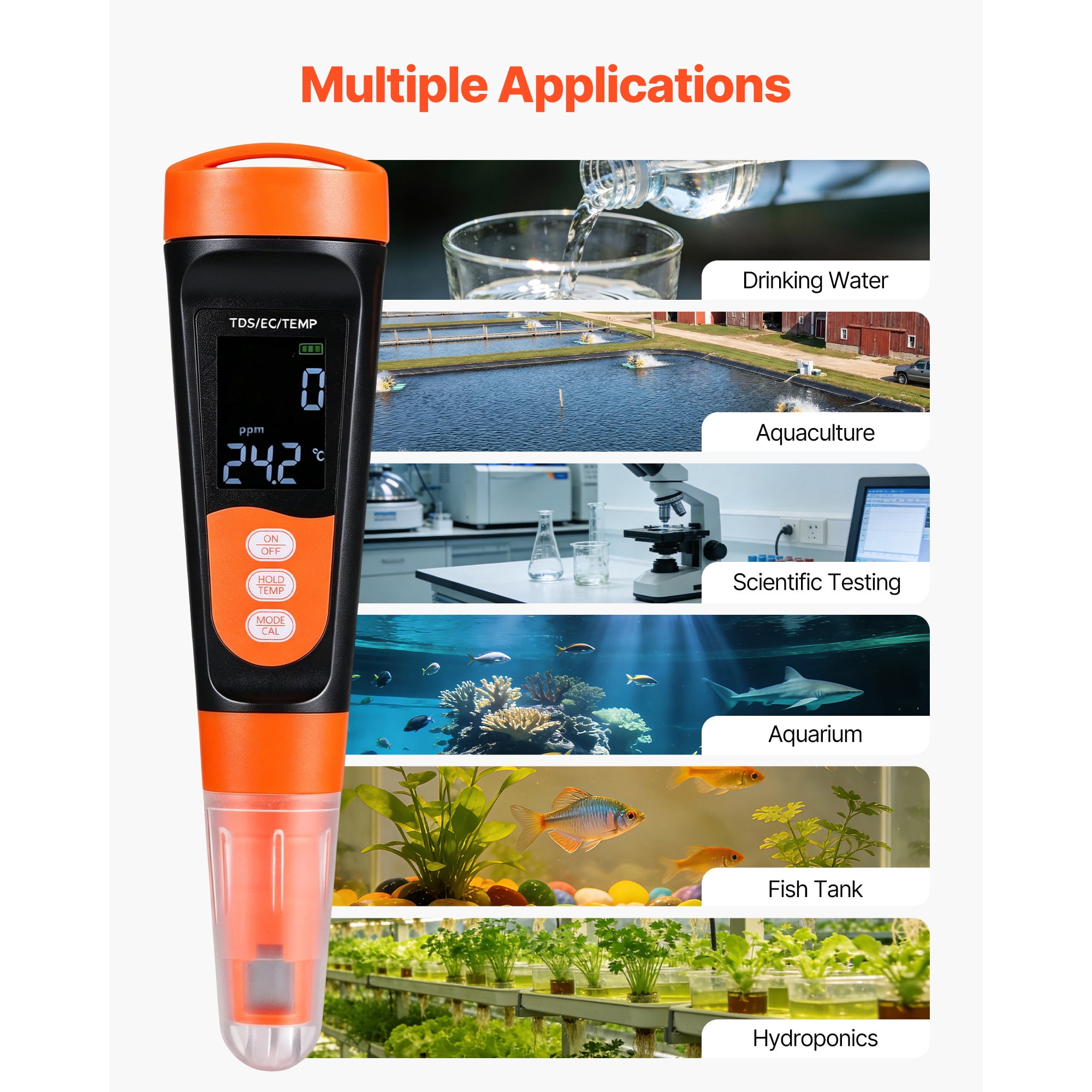 KFFKFF Digital TDS Meter, 0-9990 ppm Range, Multi-Parameter EC/TDS Measurement, Water Tester with Automatic Temperature Compensation, Clear VA Display, Ideal for Drinking Water Quality Analysis
