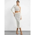 thumbnail image 2 of 2 Pieces: One Shoulder Lace Crochet Crop Top & Lace Crochet High Waist Drawstring Midi Skirt, 2 of 5