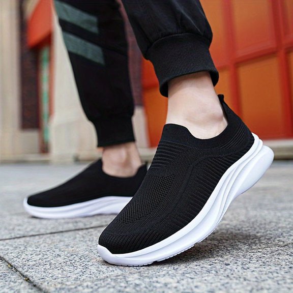 Breathable Solid Color Sneakers - Men's Slip-On Footwear for Walking & Leisure - EVA Sole