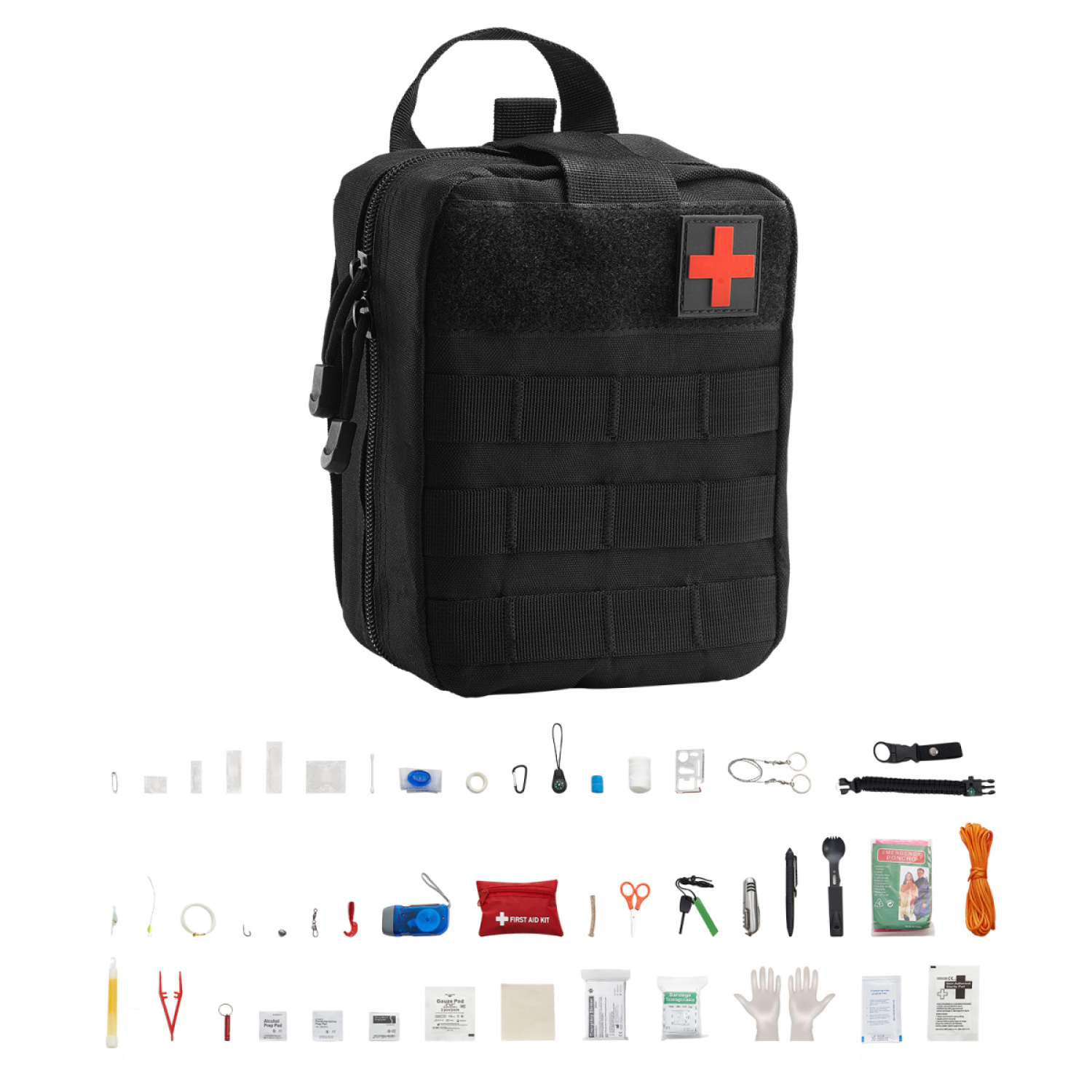 Wear Resistant Black Nylon 250 Piece Survival First Aid Kit Emergency Trauma Bag for Camping Home Emergency Preparedness