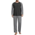 thumbnail image 2 of Conjunto de pijama informal de estilo masculino, camisa de manga larga con cuello redondo y cordón en la cintura, pantalones largos holgados para el hogar, pantalones cortos de manga corta de poliéste, 2 of 7