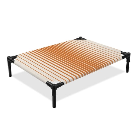 Orange Vertical Lines Elevated Dog Bed Modern Abstract Geometric Minimalist Stripes Cooling Breathable Outdoor Raised Dog Cot Bed with Metal Frame Non-Slip Feet for Medium Dog 24x20in