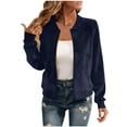 thumbnail image 2 of Teylalorva Women's Outerwear Coat Zip Up Bomber Jacket Casual Windbreaker with Pockets Daily Wear Navy Size S, 2 of 8