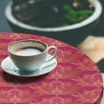 thumbnail image 2 of Ambesonne Oriental Fitted Round Tablecloth, Peaceful Lotus Art, 45"- 56" Diameter, Magenta Sand Brown, 2 of 5