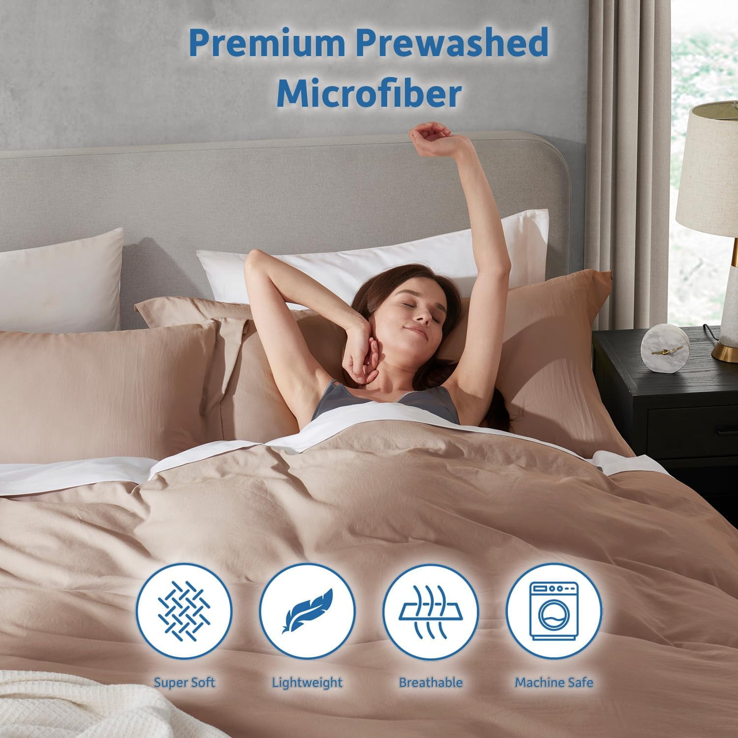 LammaLoe Duvet Cover King Size, Soft Prewashed 3-Piece Duvet Cover Bedding Set with Pillow Shams, Khaki