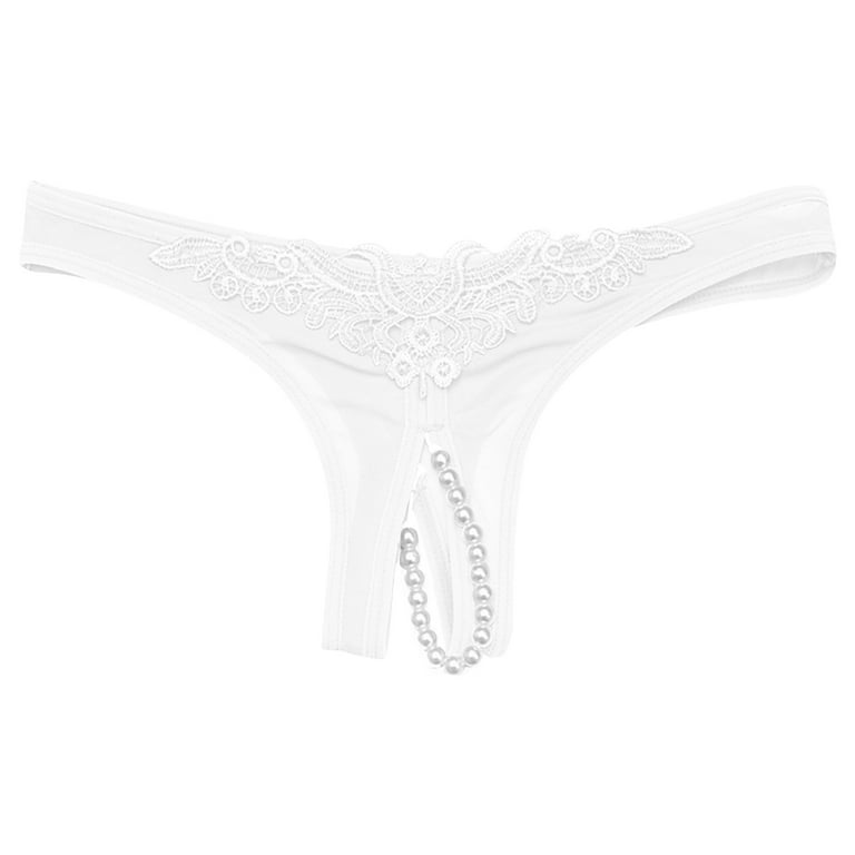 YYDGH Women Sexy Underwear Lace Open Cut Pearl Ball Hollow Low Waist G  String Thongs Panties Pants White 