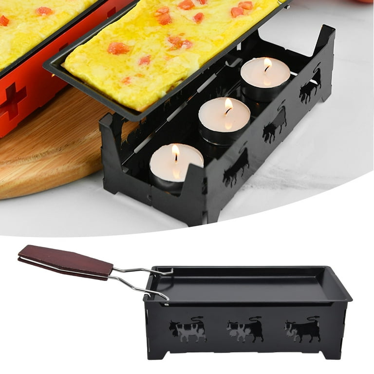 Portable Candlelight Cheese Raclette Non Stick Rotaster Baking Tray Stove  Set Carbon Steel Home Kitchen Grilling Tool with Wood Handle Raclette Table
