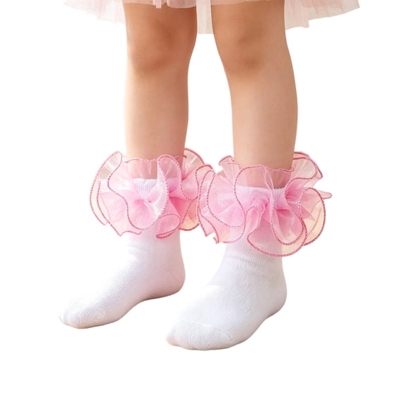 Ruffle Ankle Socks for Girls Lace Double Frilly Socks Soft & Breathable Kids Princess Style Cotton Dress Socks