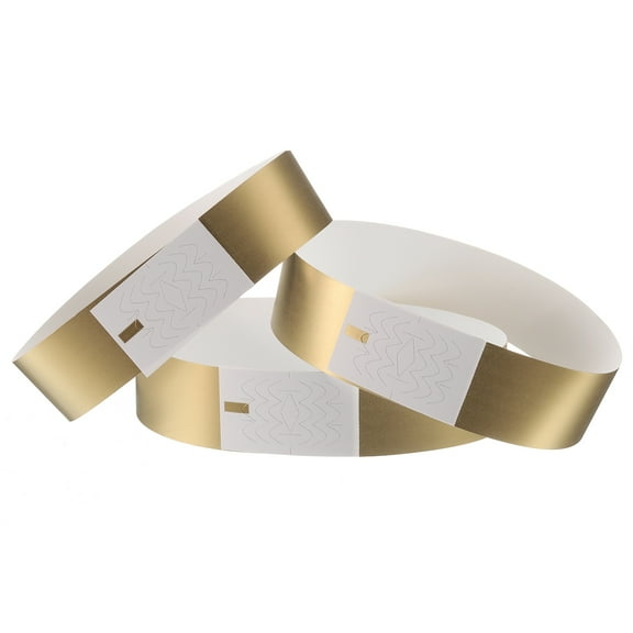 Uxcell 100Pcs Paper Wristbands for Events, Waterproof Prevent Reuse Bulk Bracelet Identification Wrist Band for Events Party Concert Bar Entrance Admission(Gold)