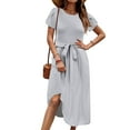 thumbnail image 2 of UoCefik Women's Summer Short Sleeve Maxi Dress 2025 Casual Crewneck Pleated A Line Flowy Long Dresses with Pockets Light Gray L, 2 of 6