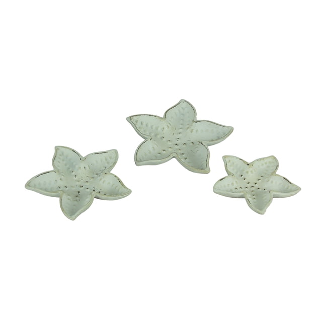 Distressed White Cast Iron Starfish Decorative Dish 3 Piece Set
