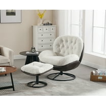 Guyou Swivel Accent Chair with Ottoman Set, Faux Fur Lounge Chair with Footrest, 360 Degree Swiveling Single Sofa Chair, Fluffy Reading Chair Armchair for Living Room Bedroom, White