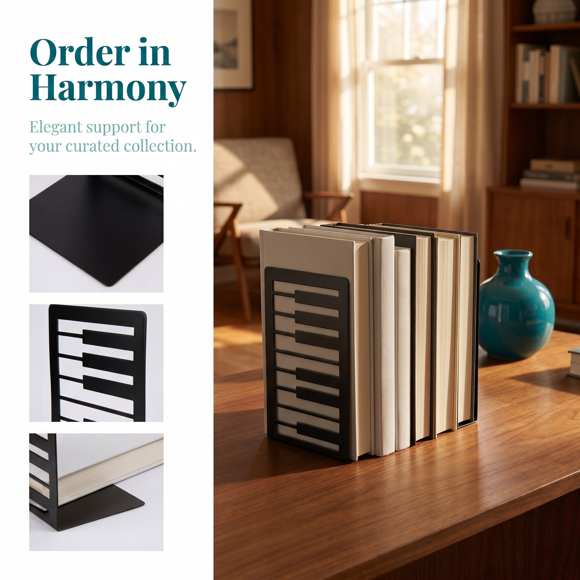Unique Bargains Musical Note Metal Bookends Non-Skid for Shelves Style C 4.7"x3.5"x6.7"