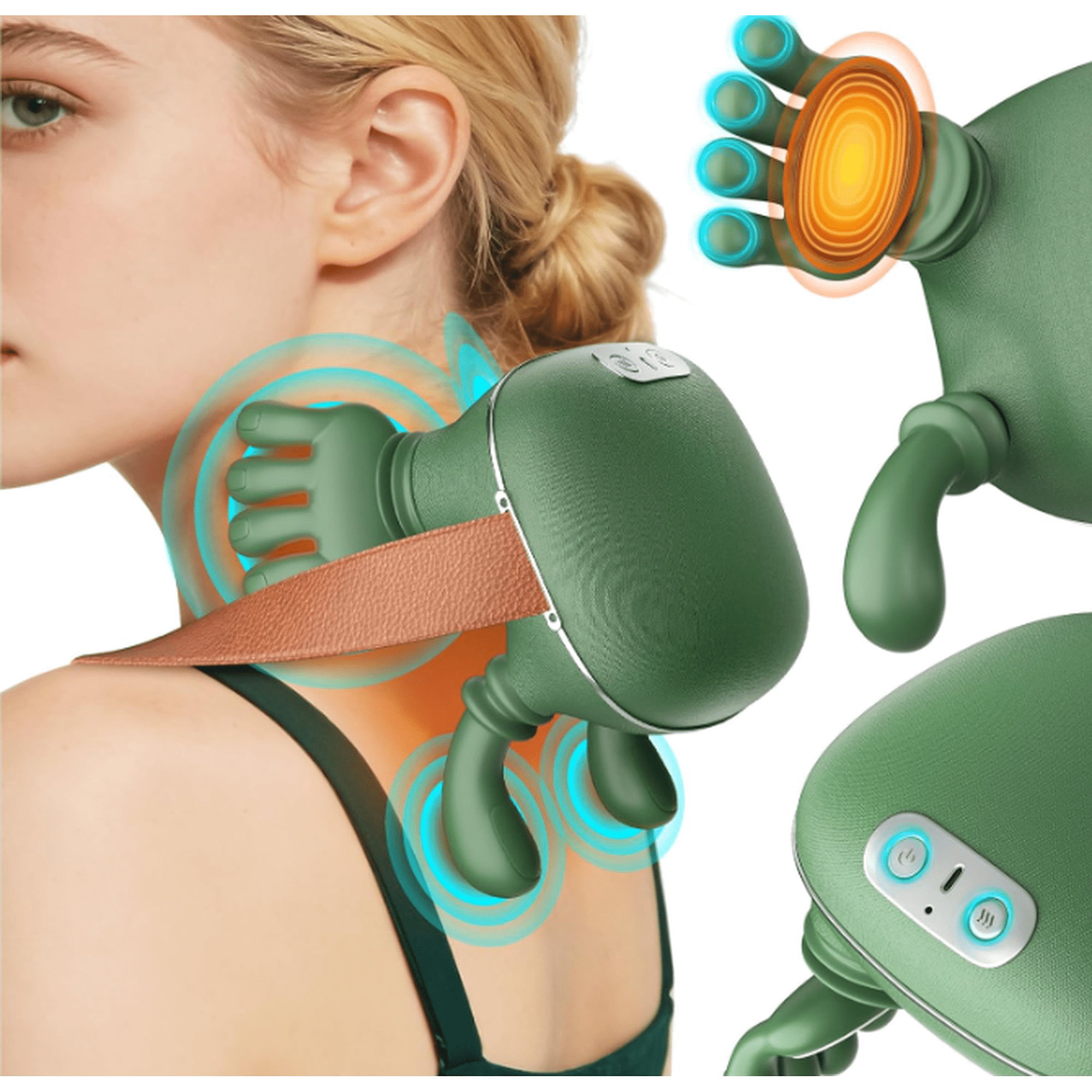 Neck massager, neck and back massager with heating and 4D kneading function, finger press deep tissue wireless massager for relieving shoulder and neck pain