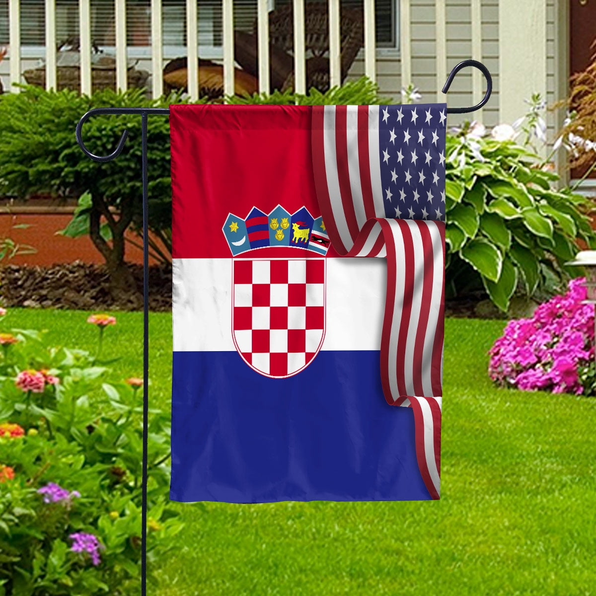 Flag Waving American Flag Croatian Croatia U.S.A Friendship Patriotic Proud House Flag, Double-Sided Decorative Outdoor Flag, Patriotic Polyester Yard Flag 29.5 x 39.5 in