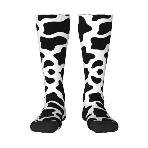Balery Cow Print Black White Calcetines novedosos Calcetines deportivos Calcetines hasta la rodilla Calcetines de algodón Calcetines originales y geniales