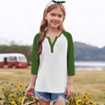 thumbnail image 3 of Efsteb Girls Tops Casual 3/4 Sleeve V-Neck Color Block Print Comfy Button Tshirts Lightweight for Holidays（Army Green，5 Years）, 3 of 6