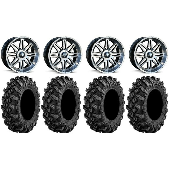MSA Dark Tint Vibe 14" UTV Wheels 27" Buck Snort Tires Honda Pioneer