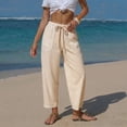 thumbnail image 5 of Women's Summer Casual Pants Striped Washed Cotton High Waist Drawstring Loose Fit Cropped Trousers with Pockets for Vacation, 5 of 9