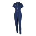 thumbnail image 6 of AWXNJUX Jumpers for Women Women's Slim Short Sleeve Casual Denim Jumpsuit Women Overall Rompers for Women (Blue,L), 6 of 6