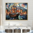 thumbnail image 2 of Designart "Cubist Cruise Pirate Adventures in the Caribbean" Oversized Coastal Framed Wall Art - Coastal Yellow Coastal Boat Hallway Framed Wall Art Decor, 2 of 7