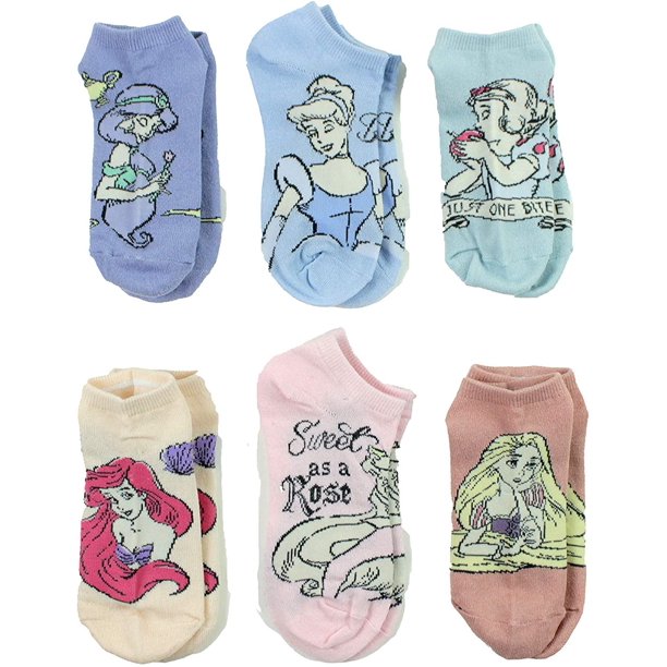 Centric Brands Disney Princess 6Pack Women's Shimmer No Show Socks