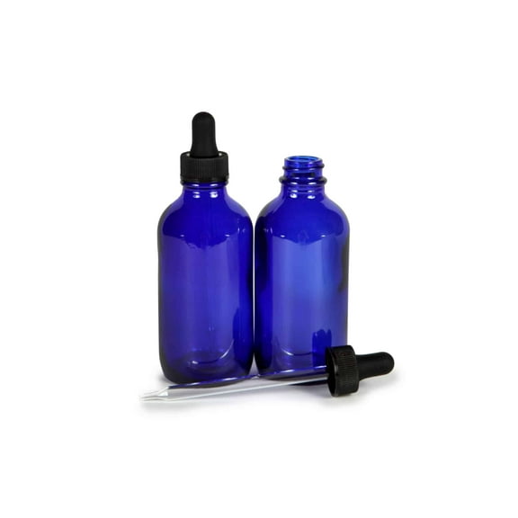 Vivaplex, Cobalt Blue, 4 oz Glass Bottles, with Glass Eye Droppers - 2 Pack