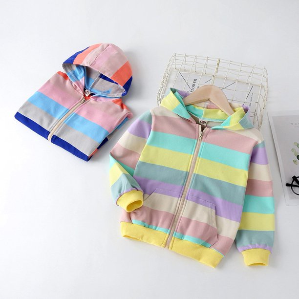SYNPOS Todder Girls ZipUp Sweatshirts Toddler Rainbow Stripes Jacket