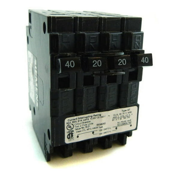 SIEMENS Q24020CT2 Quad Breaker, 40/20A, (2)2P, 120/240V